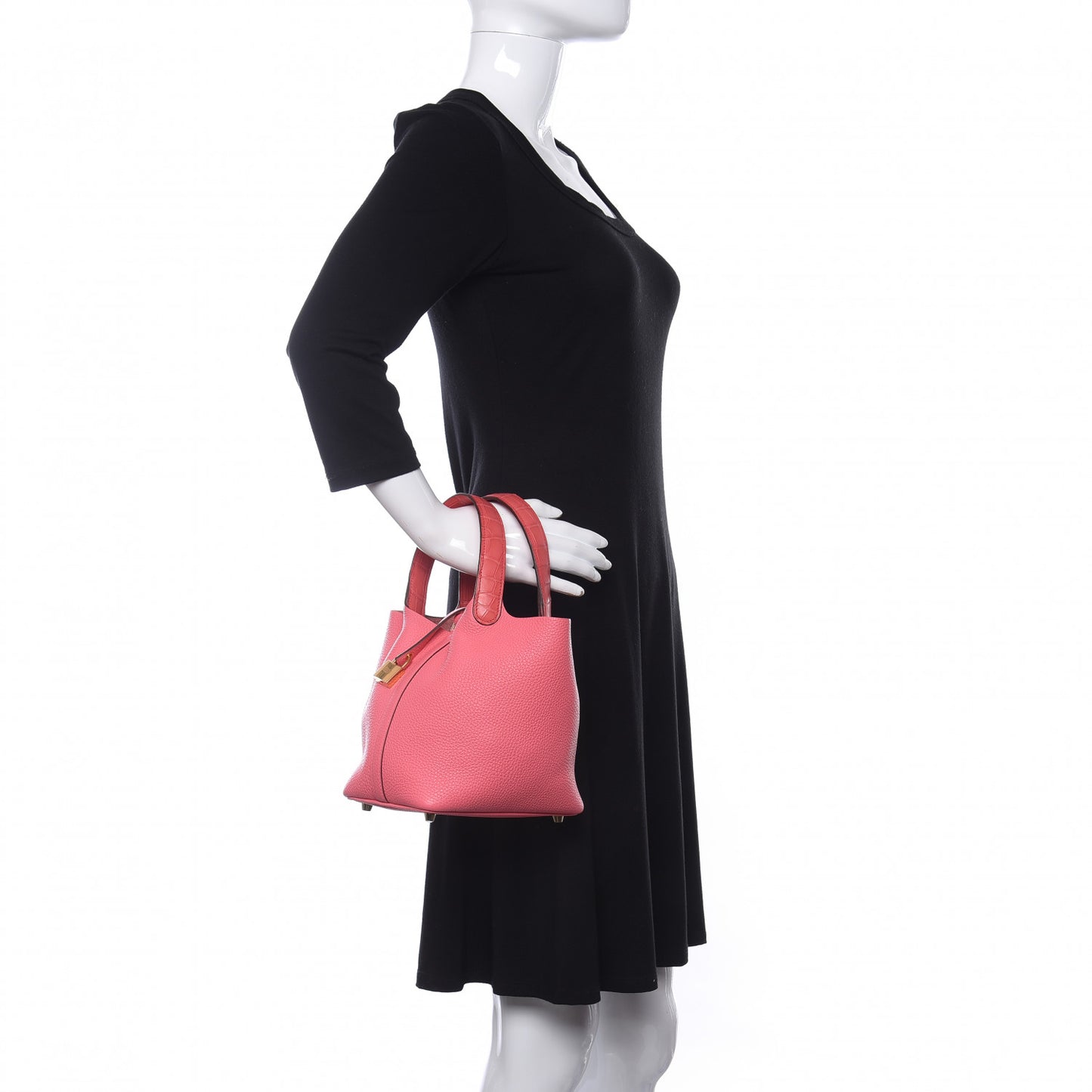 Taurillon Clemence Matte Alligator Picotin Lock Touch 18 PM Rose Azalee