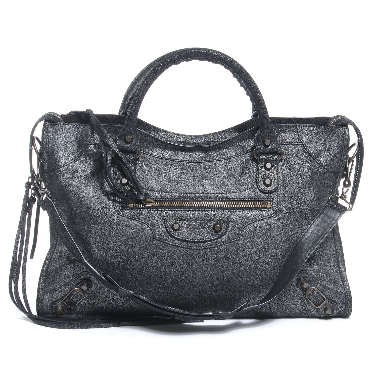 Balenciaga Metallic Craquele Calfskin Classic Hardware City Black 1 of 7