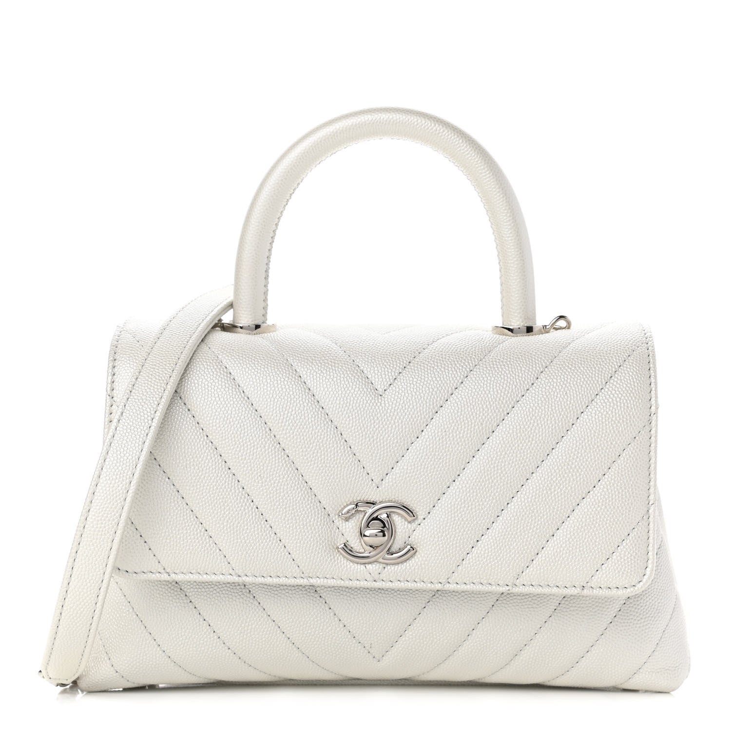 Chanel Iridescent Caviar Chevron Quilted Mini Coco Handle Flap White 1 of 19