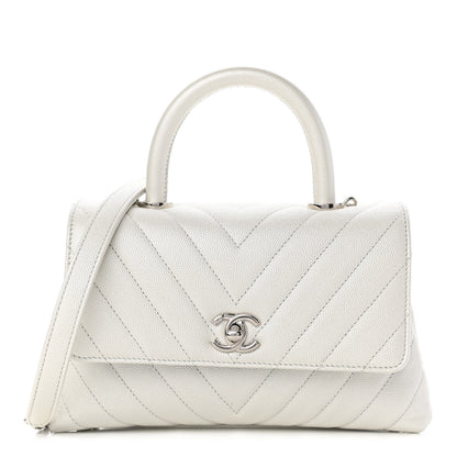 Chanel Iridescent Caviar Chevron Quilted Mini Coco Handle Flap White 1 of 19