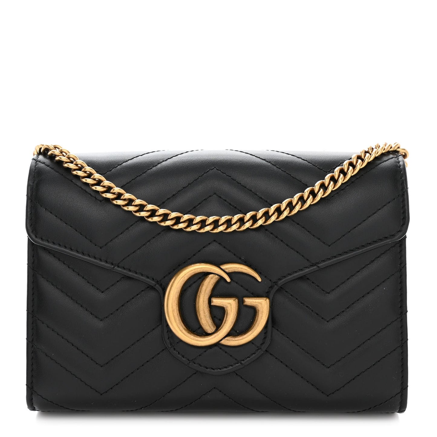 Calfskin Matelasse GG Marmont Chain Wallet Black