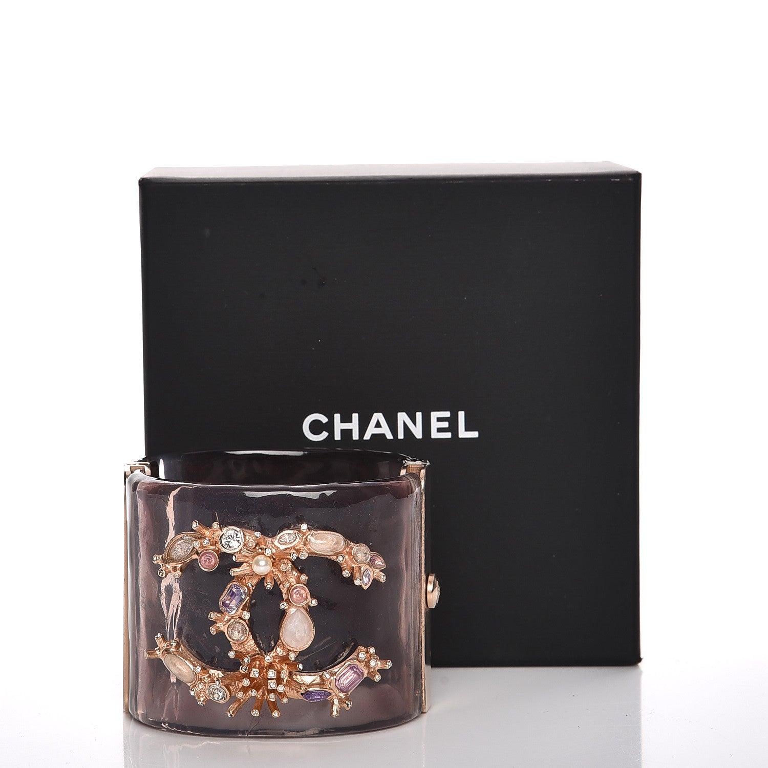 Chanel Lucite Crystal Pearl Gripoix CC Cuff Purple 7 of 7