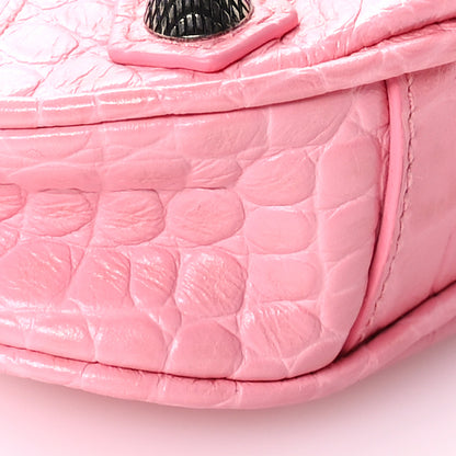 Balenciaga Extra Supple Calfskin Crocodile Embossed Le Cagole Mini Purse With Chain Sweet Pink 10 of 11
