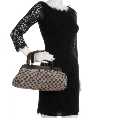 Gucci Monogram Wood Handle Frame Doctor Bag Black 2 of 7