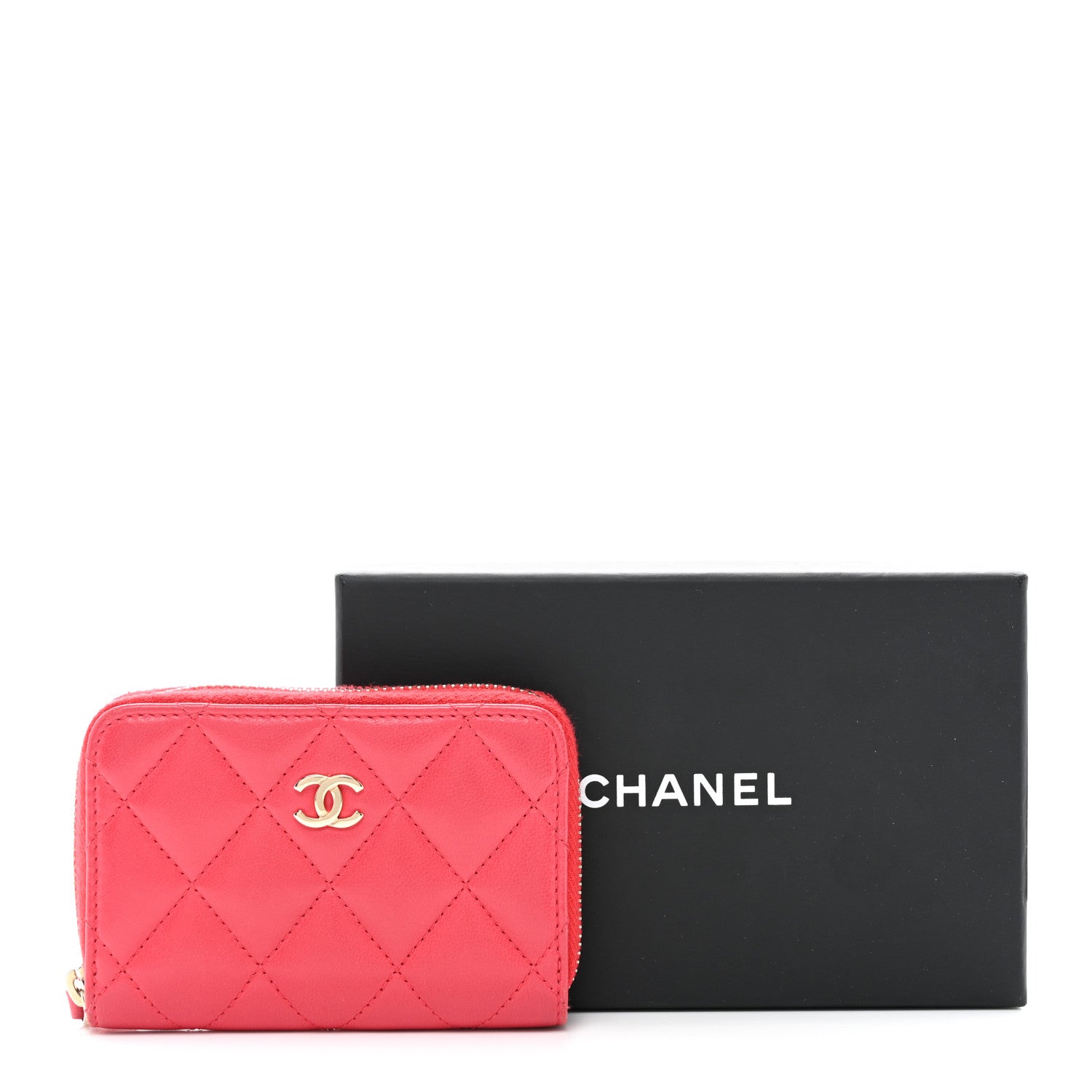 Chanel Lambskin Quilted Zip Around Coin Purse Wallet Light Red 9 of 9