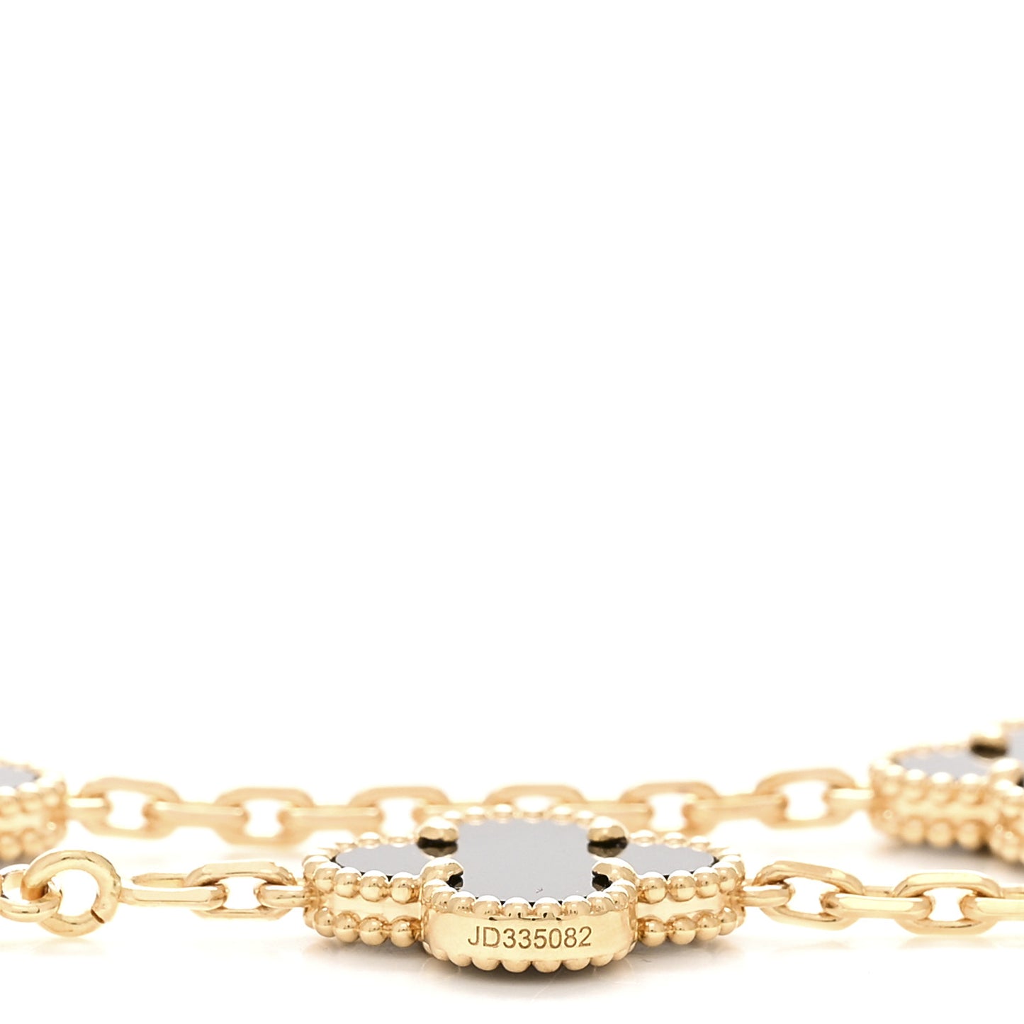 18K Yellow Gold Black Onyx 10 Motifs Vintage Alhambra Necklace