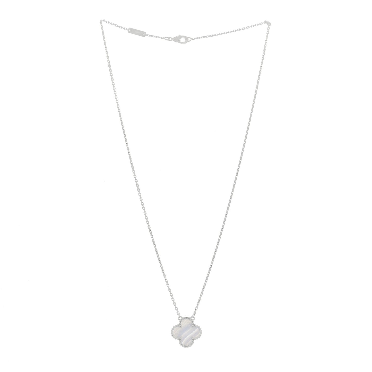 18k White Gold Chalcedony Vintage Alhambra Pendant Necklace