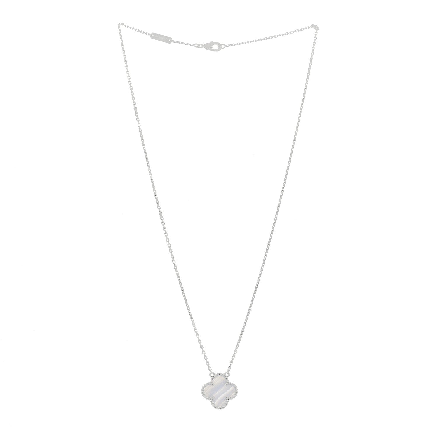 Van Cleef & Arpels 18k White Gold Chalcedony Vintage Alhambra Pendant Necklace 3 of 6