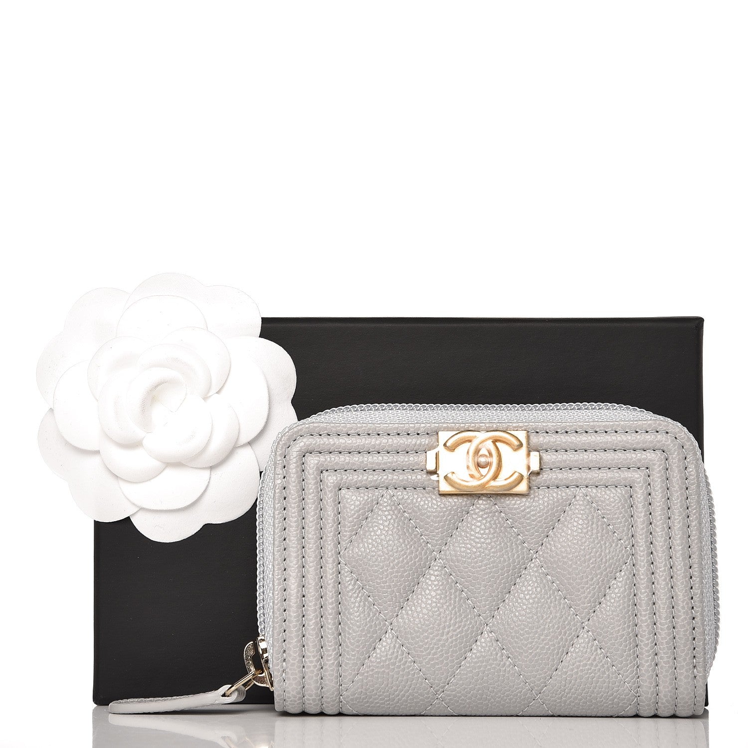 Chanel Caviar Quilted Boy Zip Around Coin Purse Wallet Grey 8 of 8