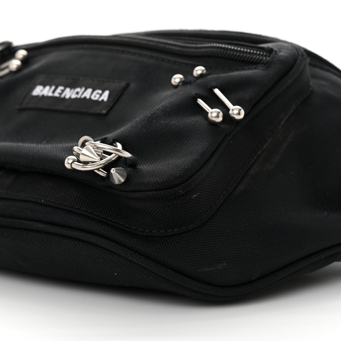 Nylon Canvas Logo Piercing Explorer Beltpack Black White