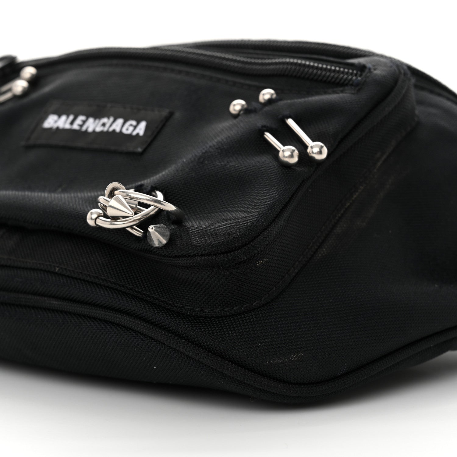 Balenciaga Nylon Canvas Logo Piercing Explorer Beltpack Black White 10 of 13