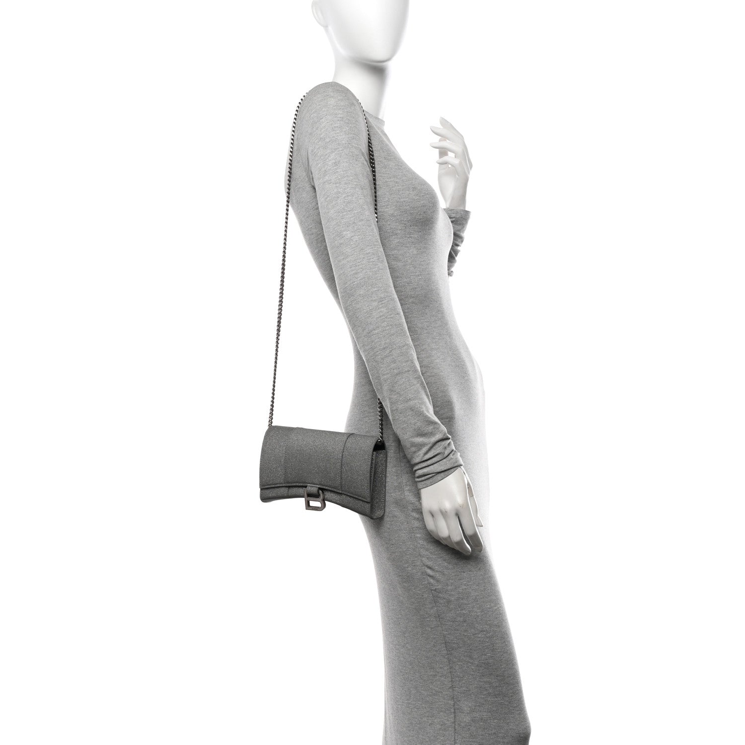 Balenciaga Glitter Fabric Hourglass Chain Bag Grey 2 of 9