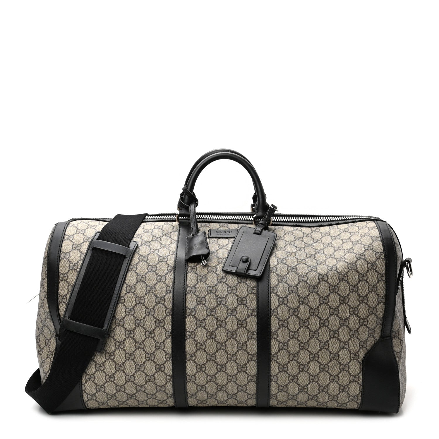 Gucci GG Supreme Monogram Selleria Calfskin Large Duffle Beige Ebony Black 1 of 10