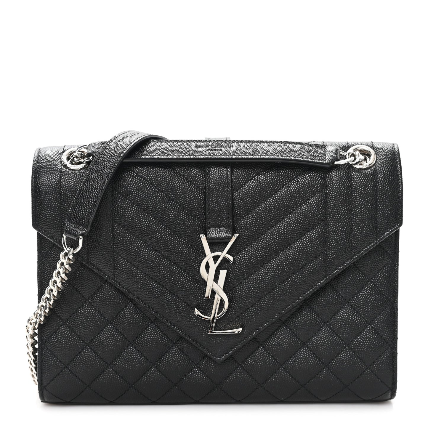 Grain De Poudre Textured Mixed Matelasse Triquilt Medium Monogram Satchel Black