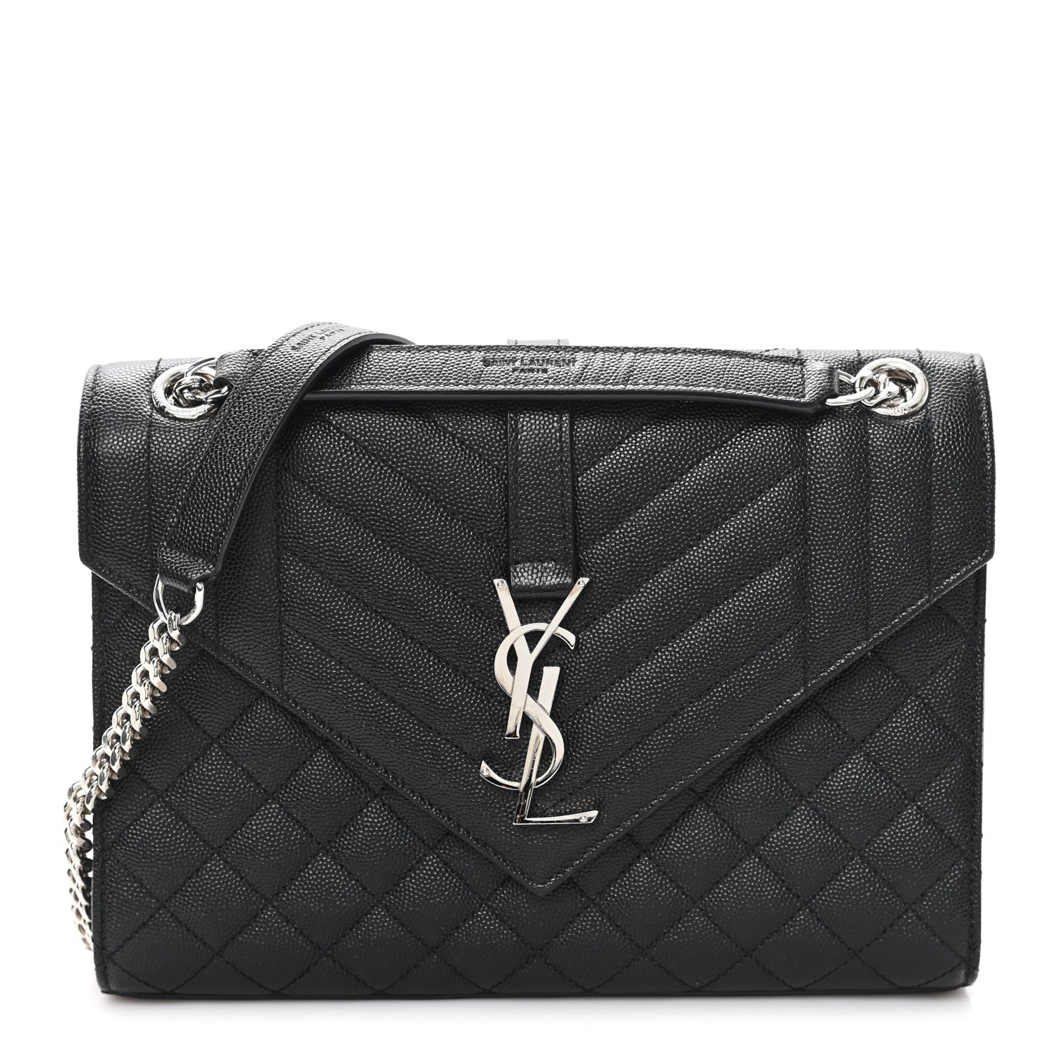Saint Laurent Grain De Poudre Textured Mixed Matelasse Triquilt Medium Monogram Satchel Black 1 of 10