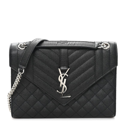 Saint Laurent Grain De Poudre Textured Mixed Matelasse Triquilt Medium Monogram Satchel Black 1 of 10