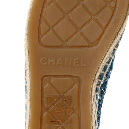 Chanel Metallic Tweed Sequin Grosgrain CC Espadrilles 35 Blue Black 6 of 7