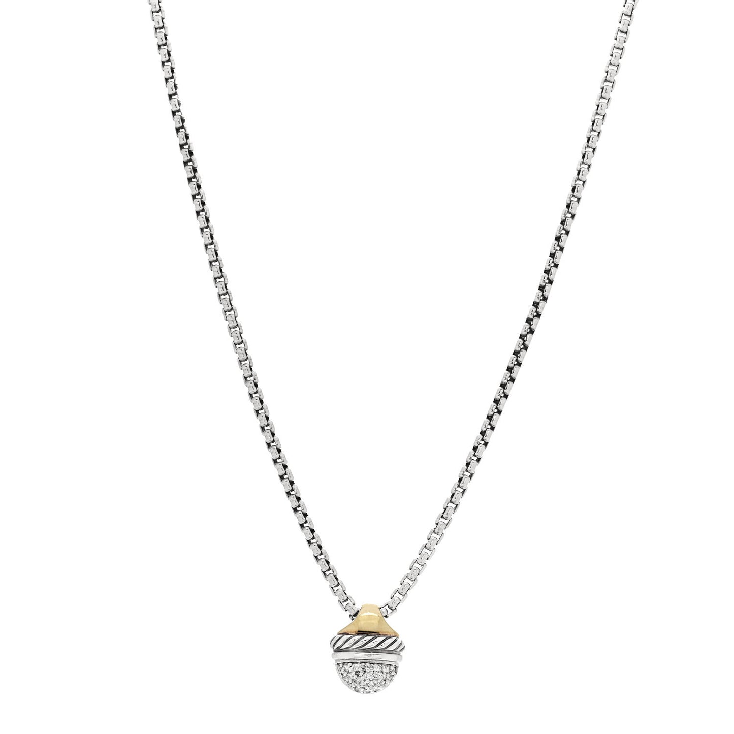 Sterling Silver 18K Yellow Gold Diamond Acorn Pendant Necklace