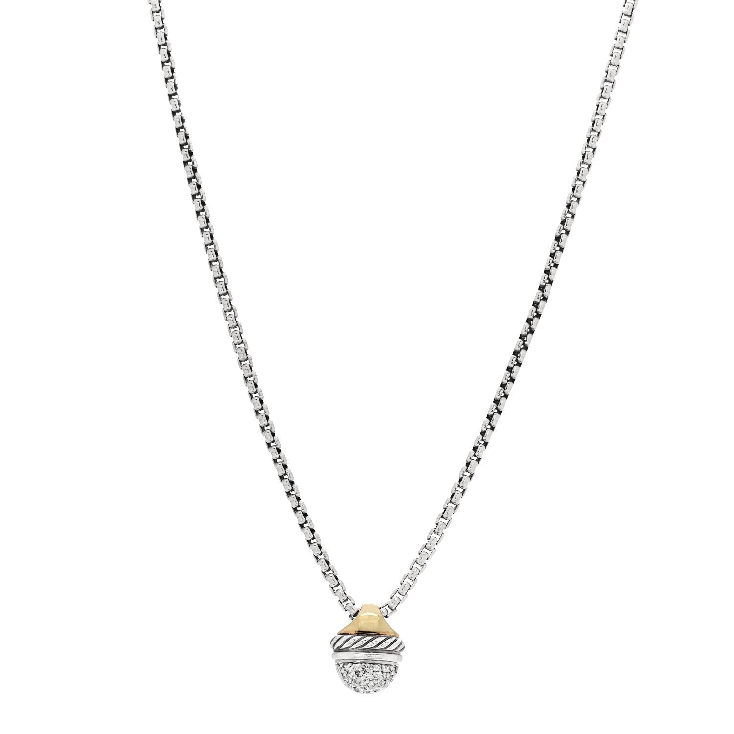 David Yurman Sterling Silver 18K Yellow Gold Diamond Acorn Pendant Necklace 1 of 6