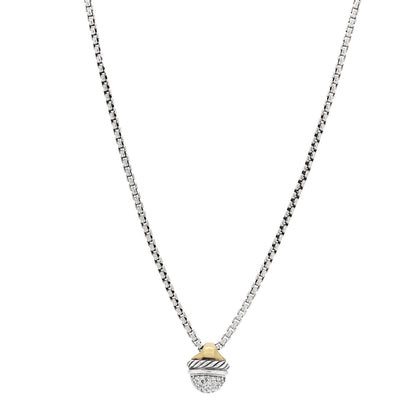 David Yurman Sterling Silver 18K Yellow Gold Diamond Acorn Pendant Necklace 1 of 6