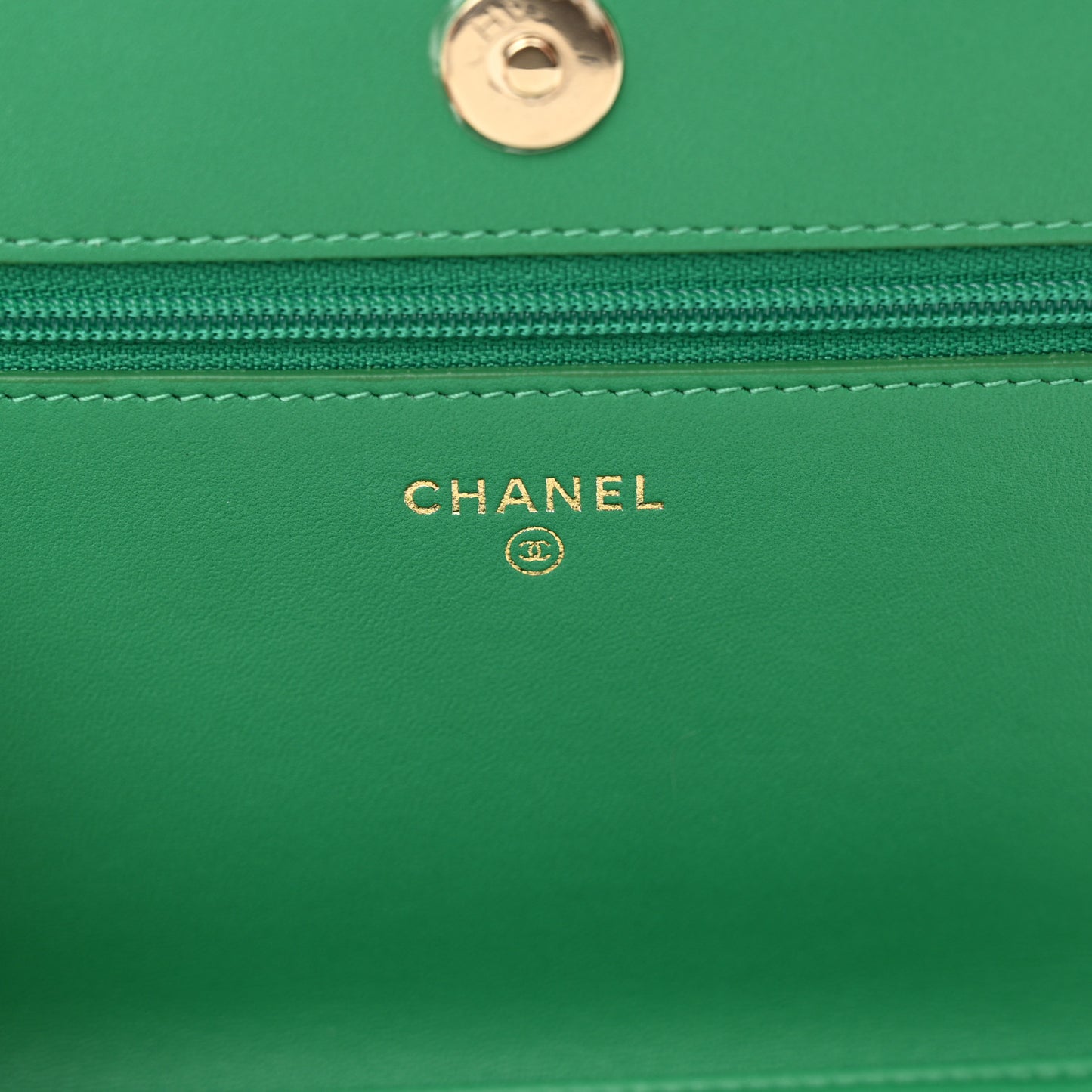 Lambskin Chevron Quilted Boy Wallet On Chain WOC Green