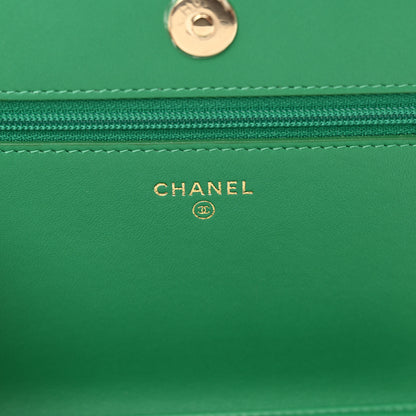 Chanel Lambskin Chevron Quilted Boy Wallet On Chain WOC Green 6 of 12