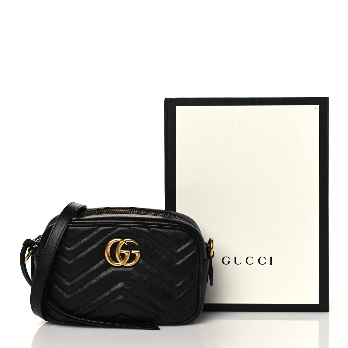 Calfskin Matelasse Mini GG Marmont Chain Shoulder Bag Black