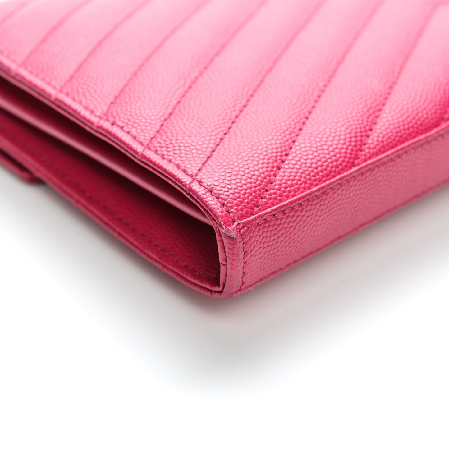 Grain De Poudre Matelasse Chevron Monogram Chain Wallet Lipstick Fuchsia