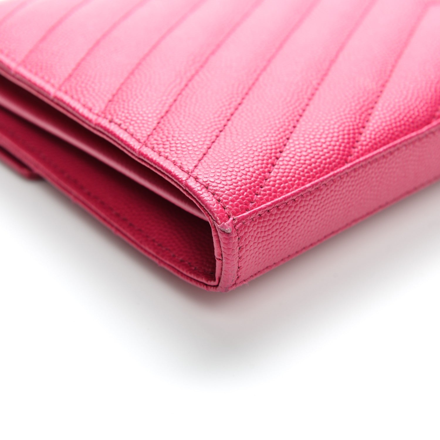 Saint Laurent Grain De Poudre Matelasse Chevron Monogram Chain Wallet Lipstick Fuchsia 7 of 8