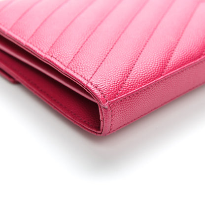 Saint Laurent Grain De Poudre Matelasse Chevron Monogram Chain Wallet Lipstick Fuchsia 7 of 8