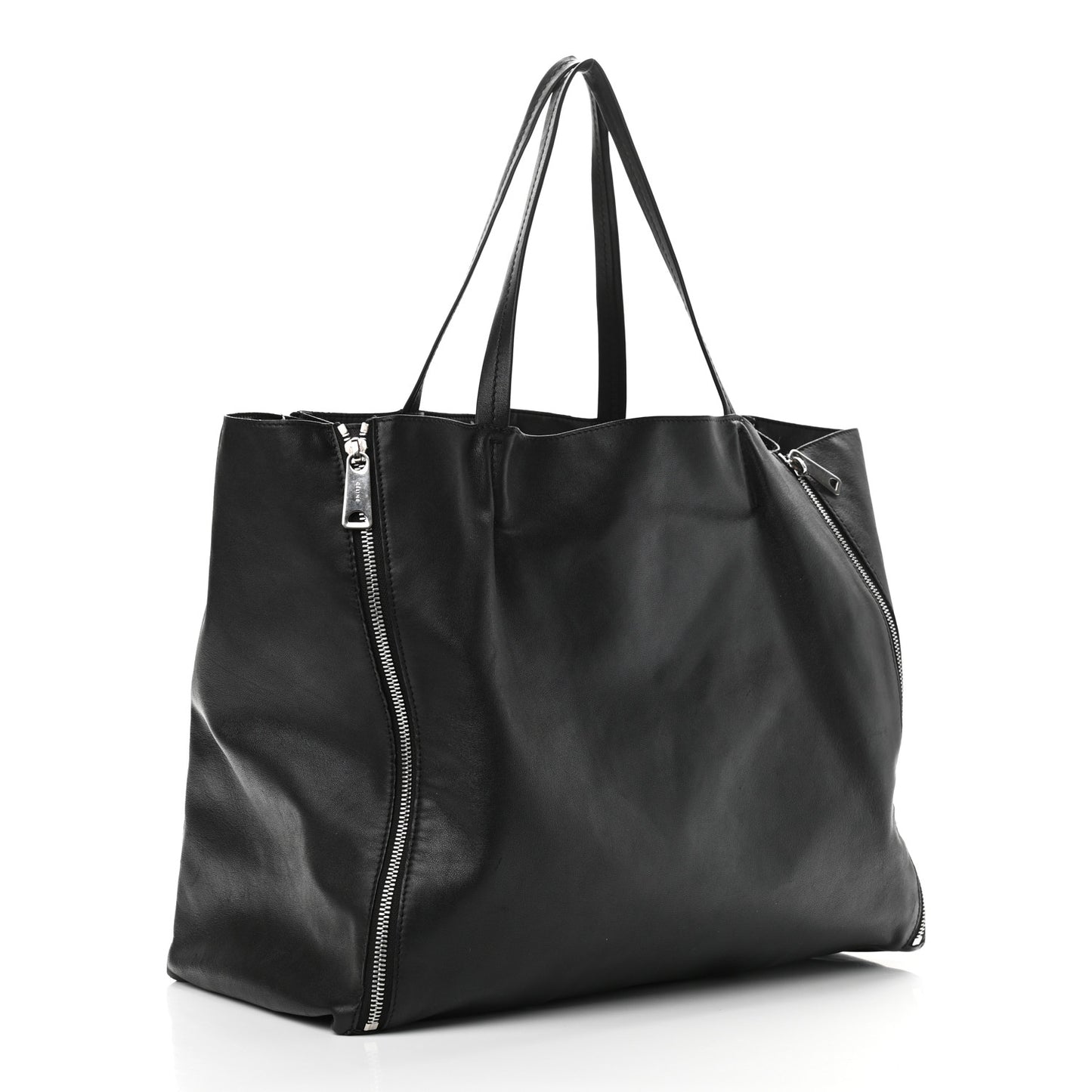 Smooth Lambskin Horizontal Zipper Gusset Cabas Black
