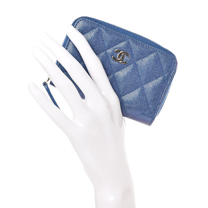 Chanel Iridescent Caviar Quilted Zip Coin Purse Blue 2 of 10