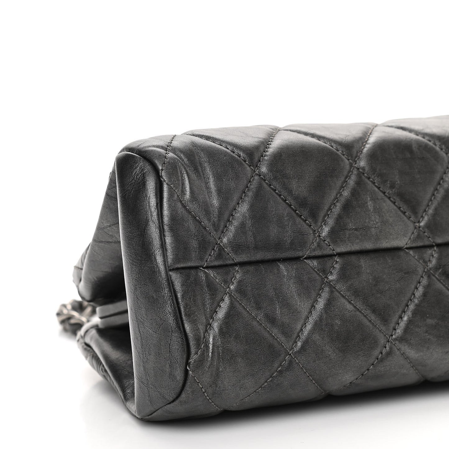 Aged Calfskin Quilted Medium Just Mademoiselle Bowling Bag Grey