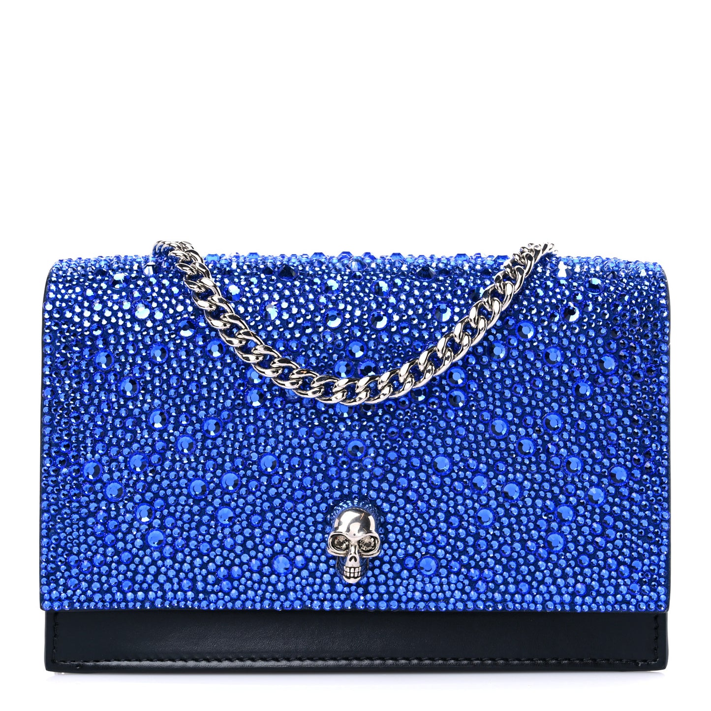 Calfskin Crystal Chain Clutch Blue Black