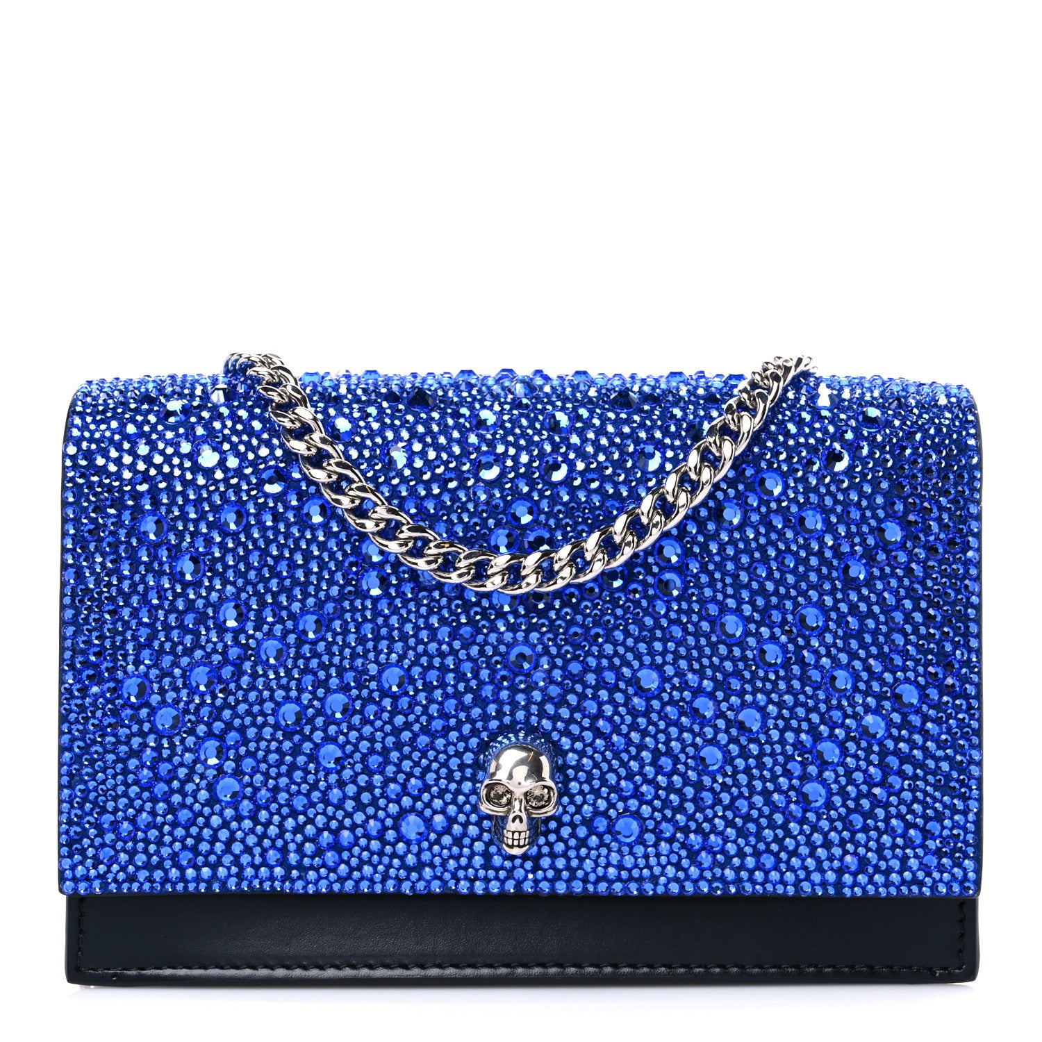Alexander McQueen Calfskin Crystal Chain Clutch Blue Black 1 of 9