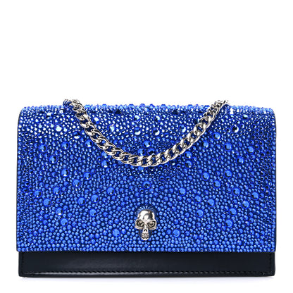 Alexander McQueen Calfskin Crystal Chain Clutch Blue Black 1 of 9