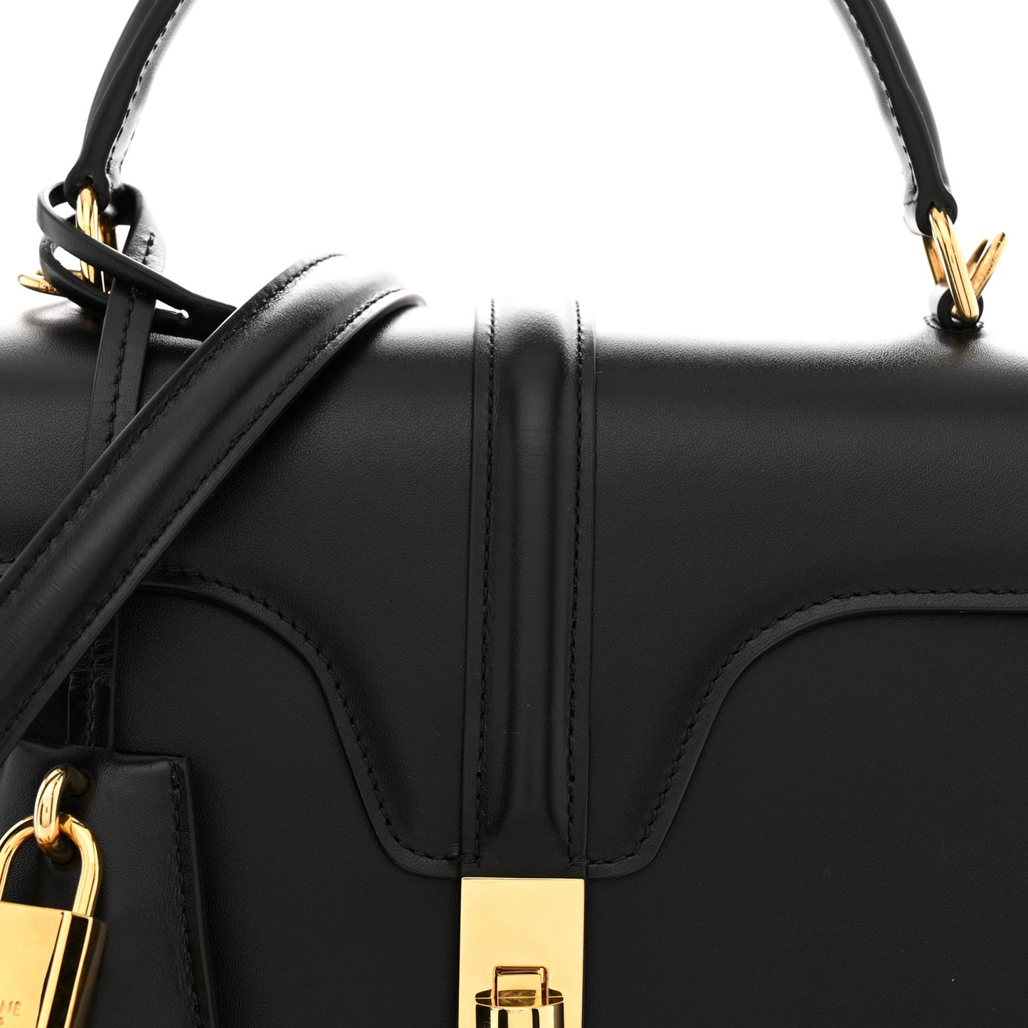 Satinated Calfskin Small 16 Top Handle Bag Black