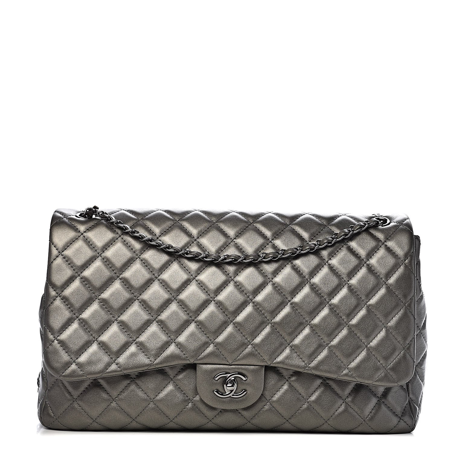 Chanel Metallic Calfskin Quilted Small XXL Travel Flap Bag Dark Silver 1 of 10