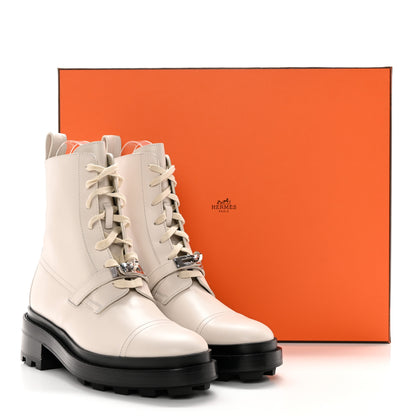 Hermes Glossed Calfskin Funk Ankle Boots 38.5 Beige Glaise 10 of 10