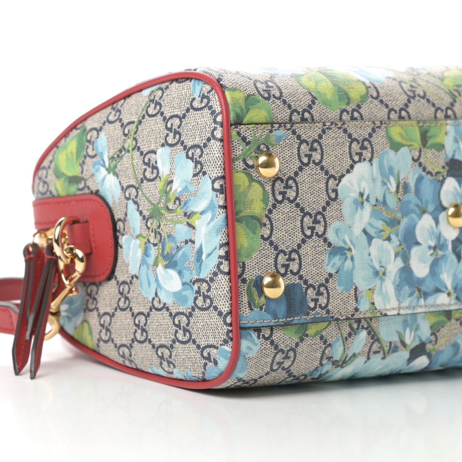 Gucci GG Supreme Monogram Blooms Small Boston Beige Blue Navy Hibiscus Red 9 of 10