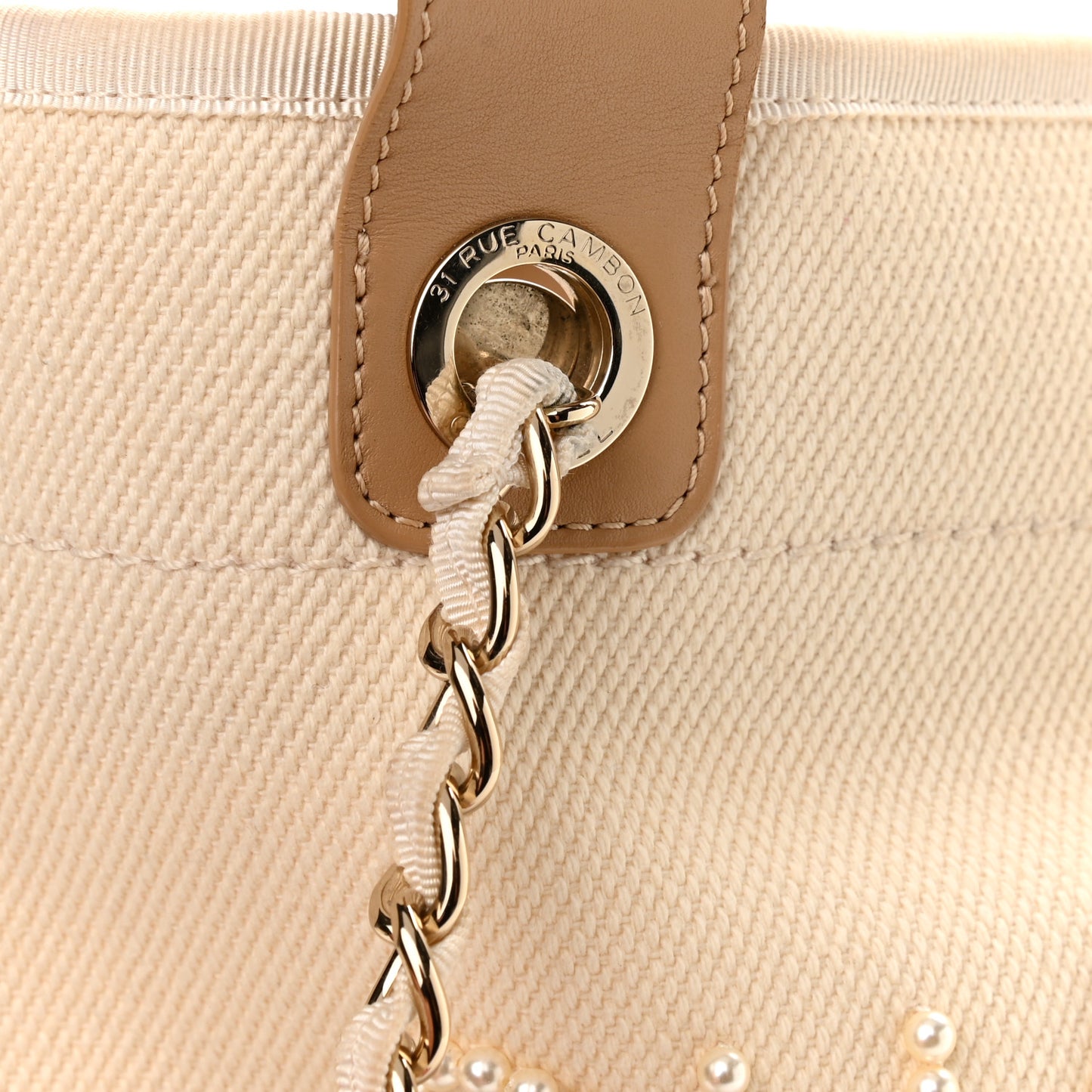Canvas Pearl Medium Deauville Tote Ecru Beige