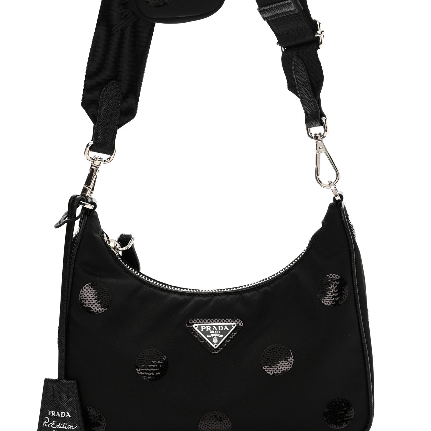 Nylon Sequin Embellished Polka Dot Re-Edition 2005 Shoulder Bag Black