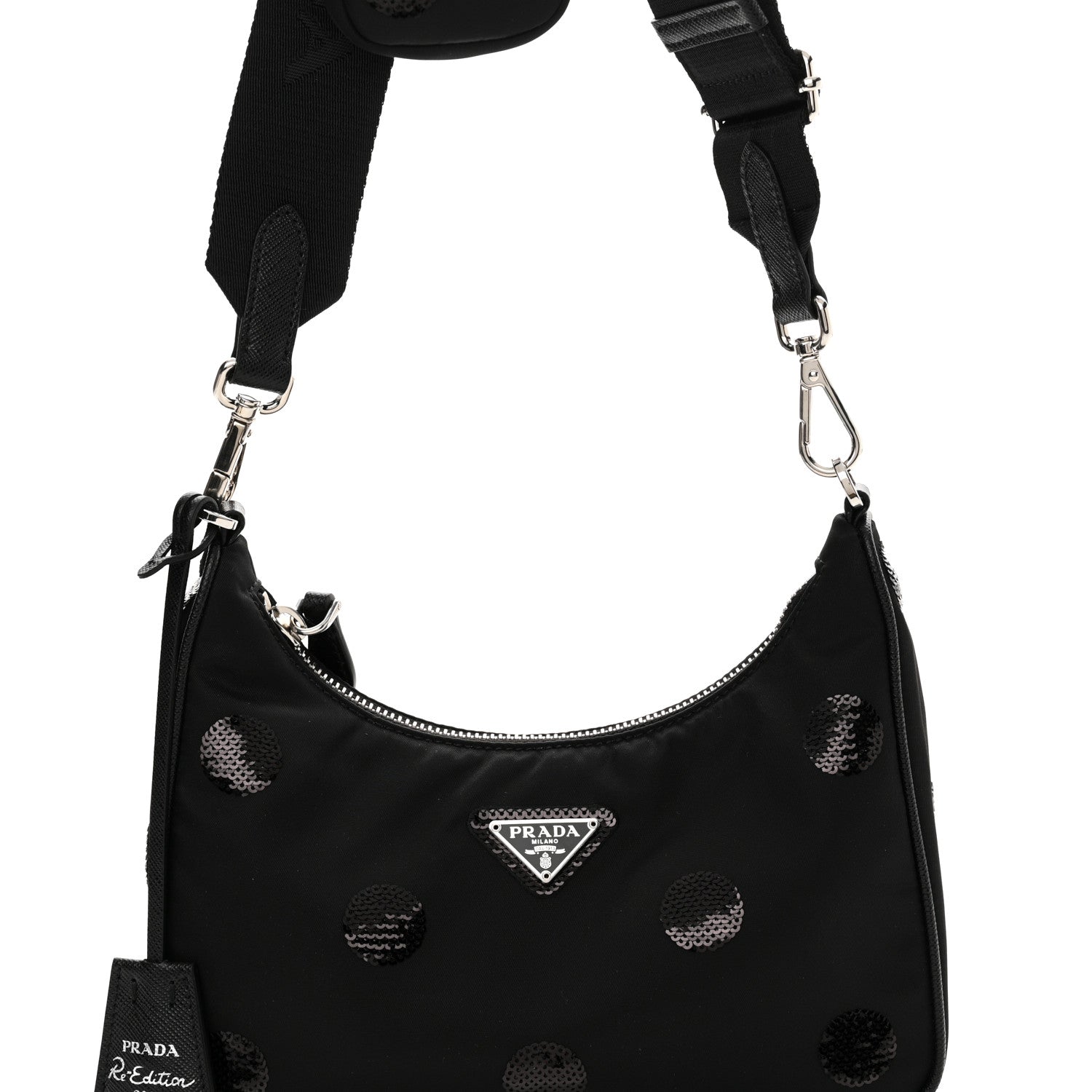 Prada Nylon Sequin Embellished Polka Dot Re-Edition 2005 Shoulder Bag Black 8 of 10