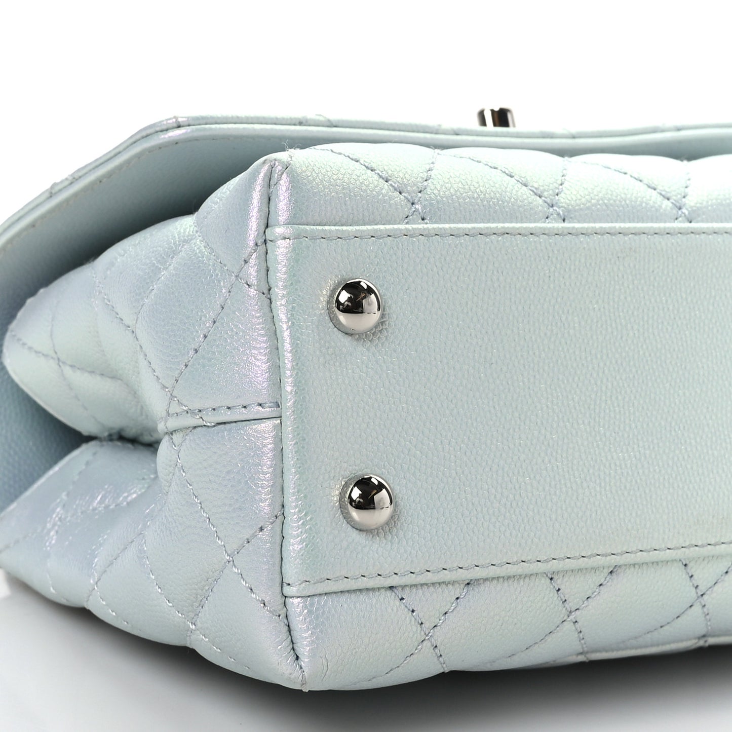 Iridescent Caviar Quilted Mini Coco Handle Flap Light Blue