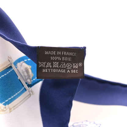 Hermes Silk Cavalcadour Voltigeur Scarf 90 Bleu Roy Creme Cobalt 2 of 4