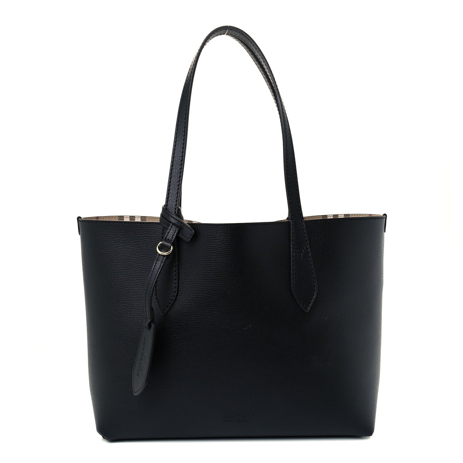 Burberry Grainy Calfskin Haymarket Check Small Reversible Tote Black 3 of 19