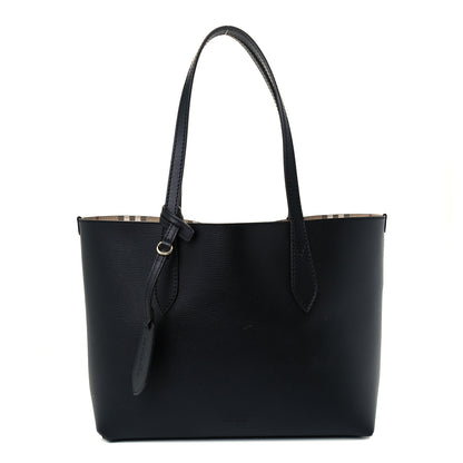 Burberry Grainy Calfskin Haymarket Check Small Reversible Tote Black 3 of 19