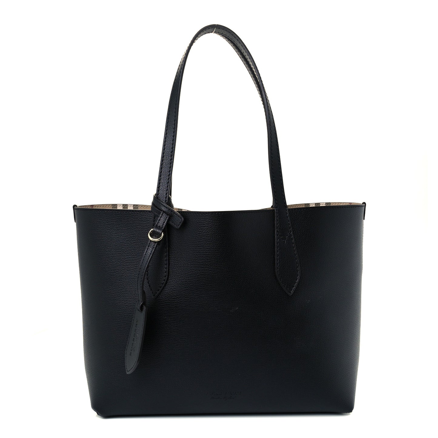 Grainy Calfskin Haymarket Check Small Reversible Tote Black