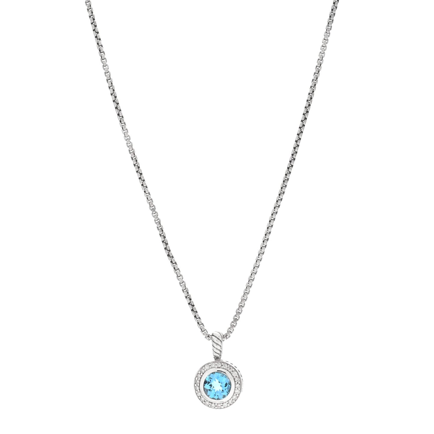 Sterling Silver Diamond Blue Topaz 8mm Petite Cerise Pendant Necklace