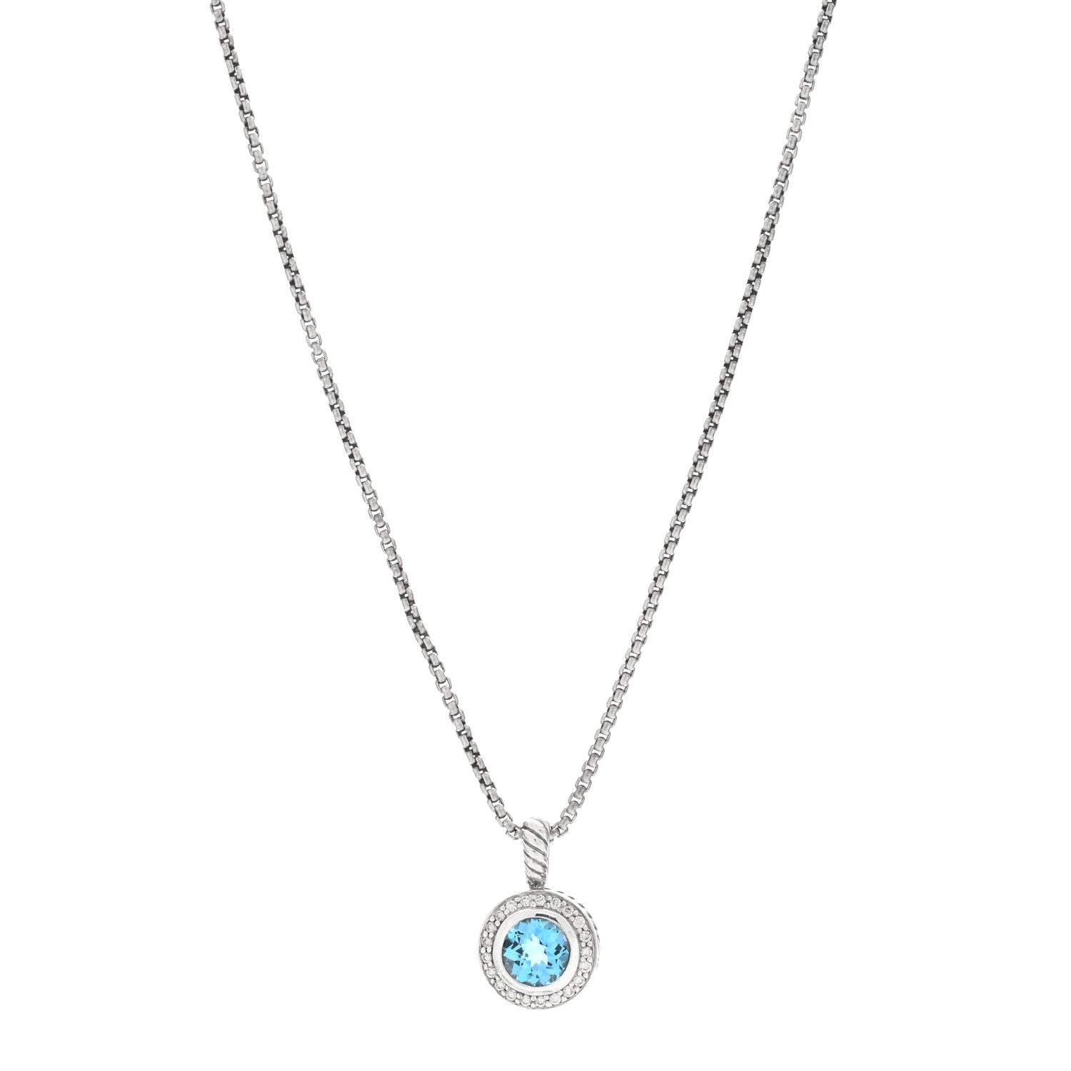 David Yurman Sterling Silver Diamond Blue Topaz 8mm Petite Cerise Pendant Necklace 1 of 4